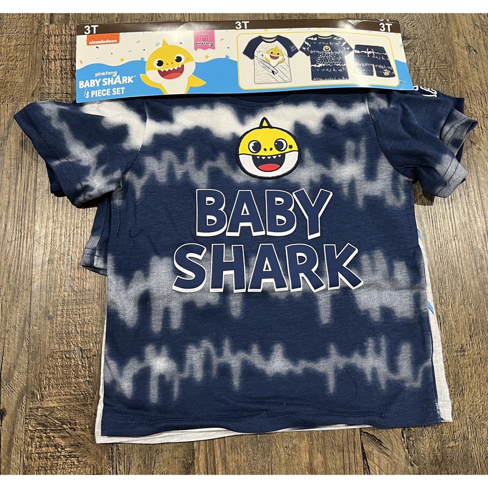 Nickelodeon Pinkfong Boy's Baby Shark 3 Piece T-Shirts and Short Set‎ Size 3T